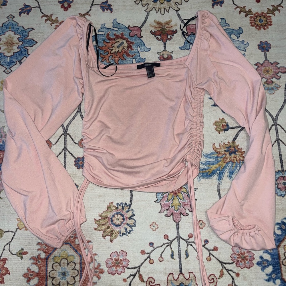 Forever 21 Blush Ruched Long Sleeve Blouse